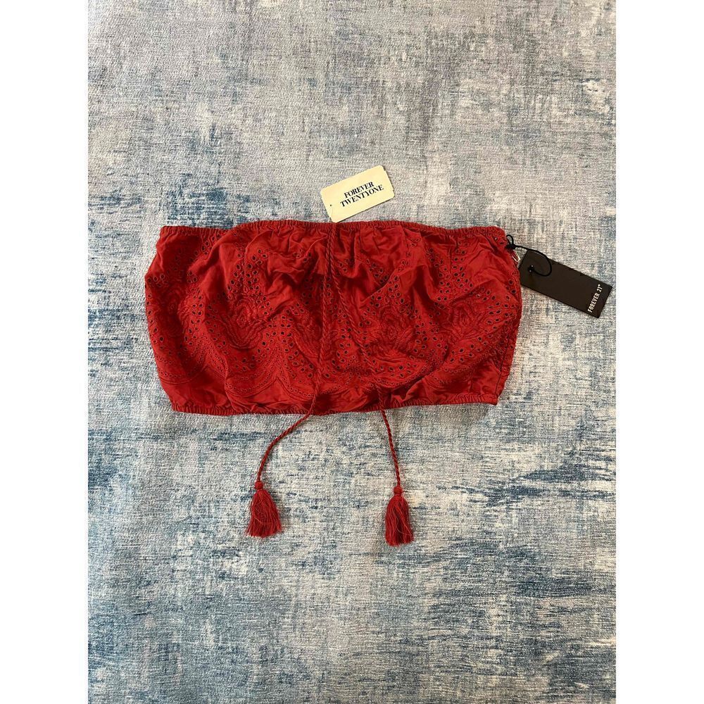 NWT! Forever 21 Woven Eyelet Embroidered Tube Top in Rust Large
